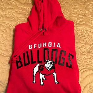 47 XL GEORGIA BULLDOG SWEATSHIRT/ HOODIE. RED AND BLACK WITH WHITE, NEVER WORN
